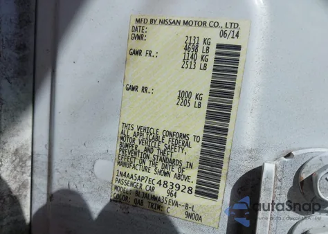 2014 Nissan Maxima 3.5 Sv из США, поврежденный, VIN 1N4AA5AP7EC483928